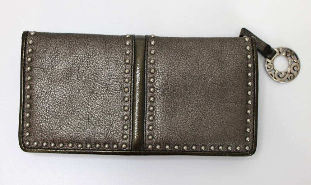 Brighton Wallet Pretty Tough Heritage Collection Pewter Silver Studded Gray Zip